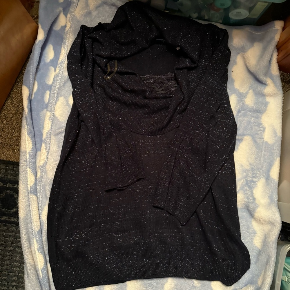 Navy sparkly cowl sweater 3/4 sleeve new